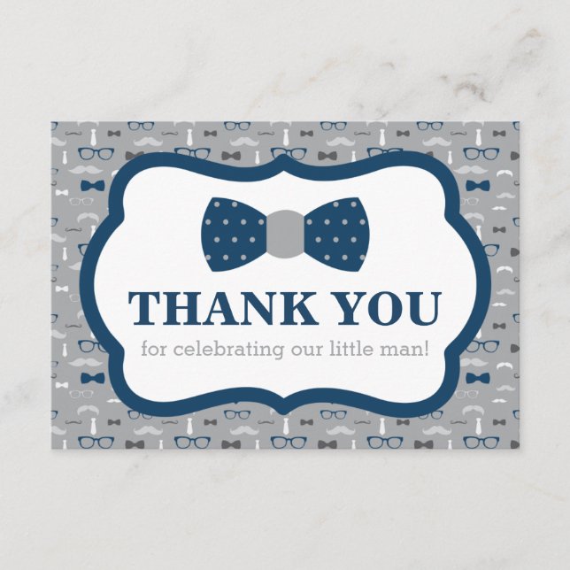 Tarjeta De Agradecimiento Pequeño Hombre Gracias Tarjeta, Bow Tie, Marina, G (Anverso)