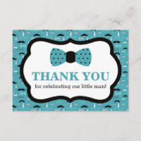 Pequeño Hombre Gracias Tarjeta, Bow Tie, Verde azu