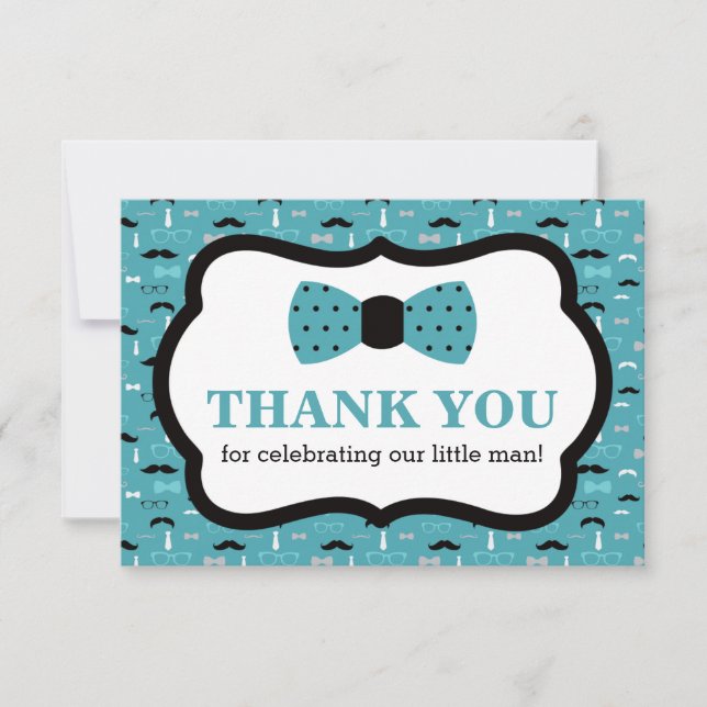 Tarjeta De Agradecimiento Pequeño Hombre Gracias Tarjeta, Bow Tie, Verde azu (Anverso)