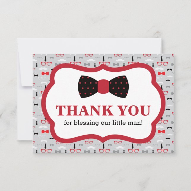 Tarjeta De Agradecimiento Pequeño hombre gracias tarjeta, rojo, negro, amarg (Anverso)