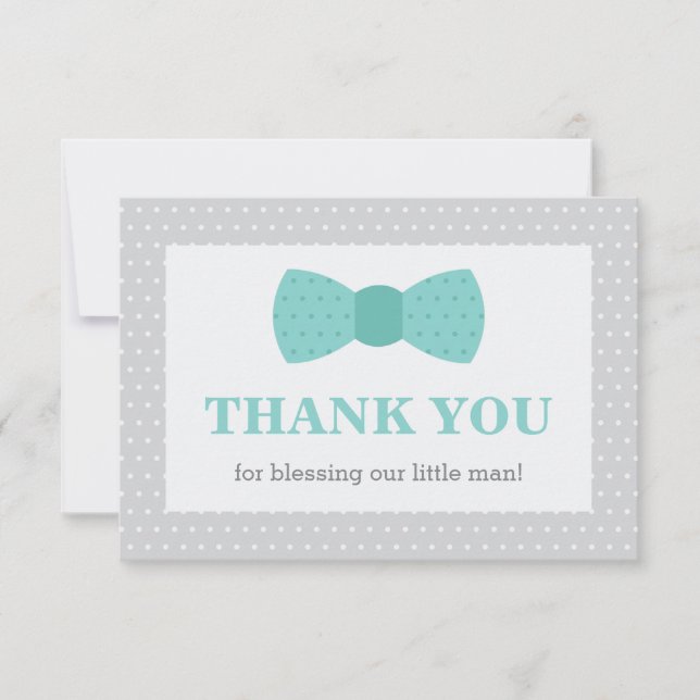 Tarjeta De Agradecimiento Pequeño Hombre Gracias Tarjeta, Verde azulado, Gri (Anverso)