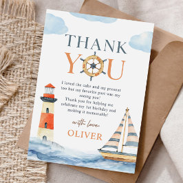 Tarjeta De Agradecimiento Pequeño marinero Nautical Blue Pastel Primer cumpl