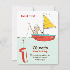 Tarjeta De Agradecimiento Pequeño marinero náutico de primer cumpleaños