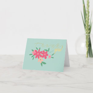 Tarjeta De Agradecimiento Pequeño Motismo De Flor Rosa Verde azulada Dainty