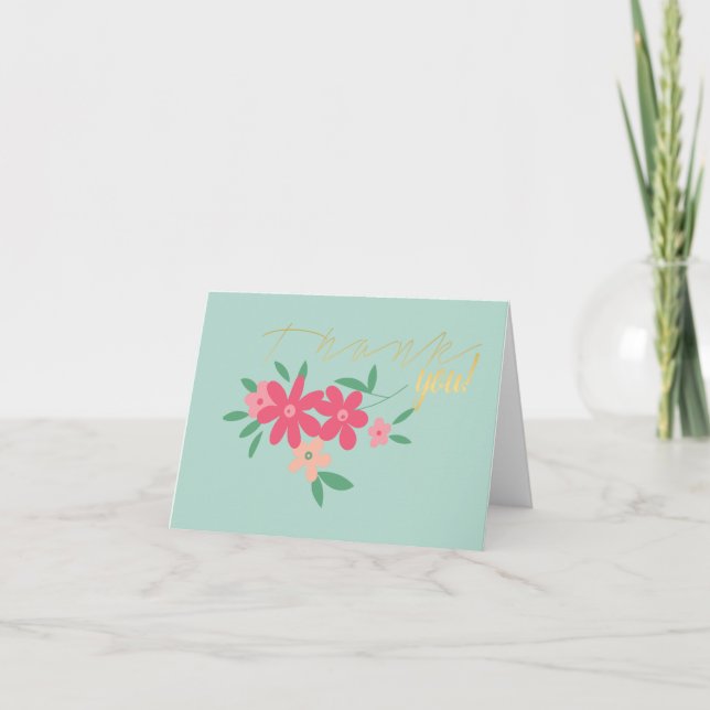 Tarjeta De Agradecimiento Pequeño Motismo De Flor Rosa Verde azulada Dainty (Anverso)