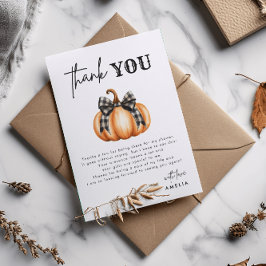 Tarjeta De Agradecimiento Pequeño Naranja de calabaza en el Baby Shower otoñ