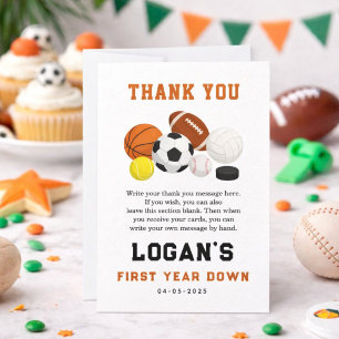 Tarjeta De Agradecimiento Pequeño Novato Deportes 1er Cumpleaños   Fiesta de