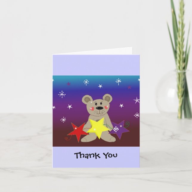 Tarjeta De Agradecimiento Pequeño oso oso con estrellas gracias (Anverso)