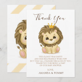 Tarjeta De Agradecimiento Pequeño Príncipe León Niño Baby Shower Gracias