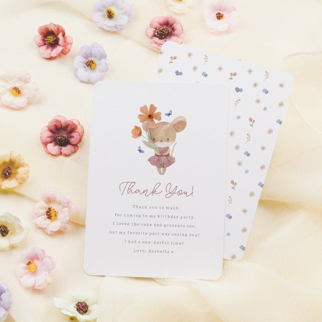 Tarjeta De Agradecimiento Pequeño Ratón Salvaje Un Boho Flor silvestre 1er c (Card Front & Back Mock-up)