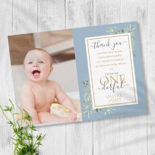 Tarjeta De Agradecimiento Pequeño Sr. ONEMaravilloso Blue Primer cumpleaños