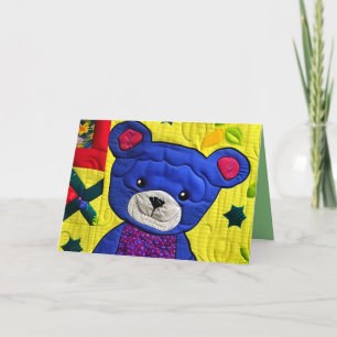 Tarjeta De Agradecimiento Pequeño Teddy Azul Tejido Quillado Como Cumpleaños
