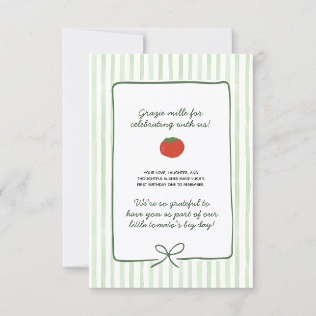 Tarjeta de agradecimiento Pequeño Tomate (Anverso)