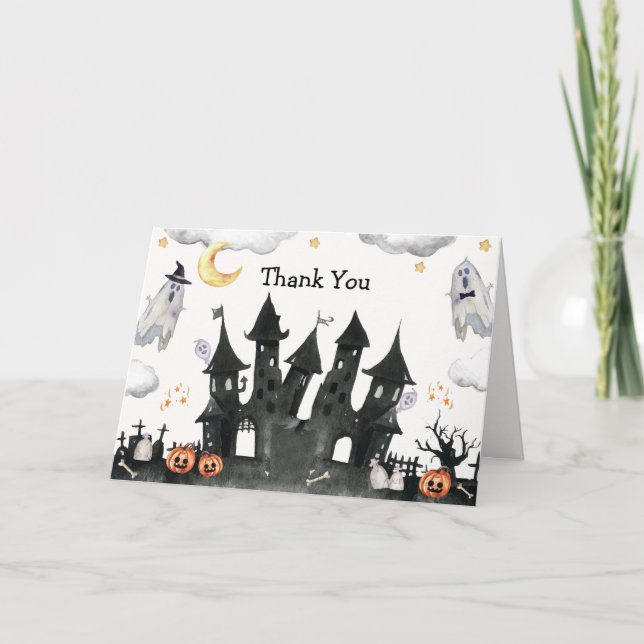 Tarjeta De Agradecimiento Pequeño y lindo Boo Ghost House Baby Shower (Anverso)
