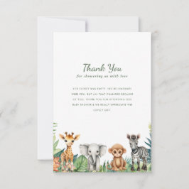 Tarjeta De Agradecimiento Pequeño y salvaje Safari de una jungla Baby Shower