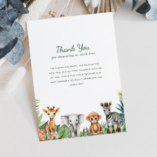 Tarjeta De Agradecimiento Pequeño y salvaje Safari de una jungla Baby Shower