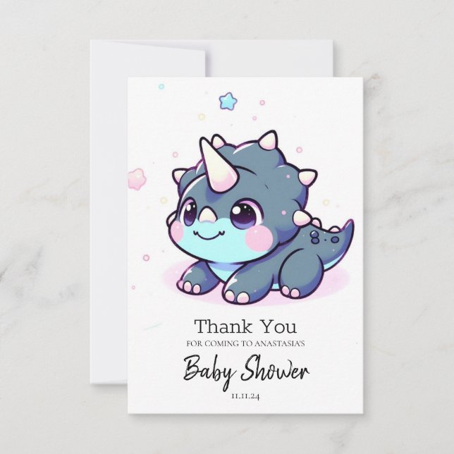 Tarjeta De Agradecimiento Pequeño y soñado Baby Shower de dinosaurios (Anverso)