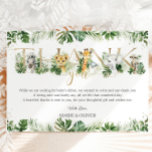 Tarjeta De Agradecimiento Pequeños animales de la jungla Safari Greenery Bab<br><div class="desc">Diga gracias con estilo con esta tarjeta de agradecimiento a los animales de la jungla verde! Presenta una vegetación acuática y unos animales de la selva adorables. Personalízalo con tu mensaje de agradecimiento fácil y rápidamente, simplemente pulsa el botón personalizar it para reorganizar y formatear el estilo y la ubicación...</div>