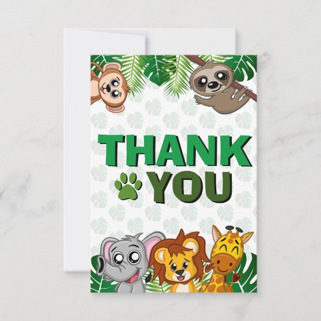 Tarjeta De Agradecimiento Pequeños animales salvajes de una jungla Safari pr (Anverso)