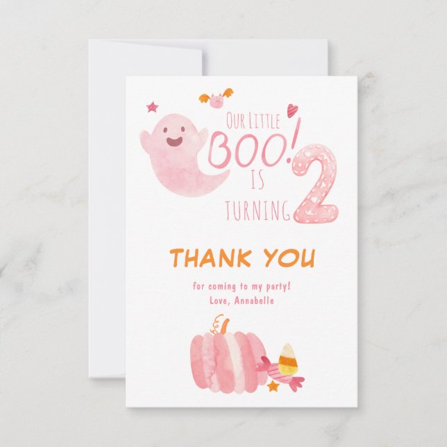 Tarjeta De Agradecimiento Pequeños Chicas De Boo Fantasma Rosado Segundo Cum (Anverso)