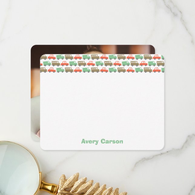 Tarjeta De Agradecimiento Pequeños chicos de transporte retro juguetes foto  (Anverso/Reverso In Situ)