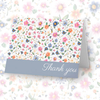 Tarjeta De Agradecimiento Pequeños insectos y patrón floral