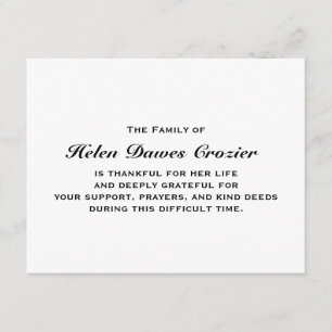 Tarjeta De Agradecimiento Pérdida y condolencia Notecard plano