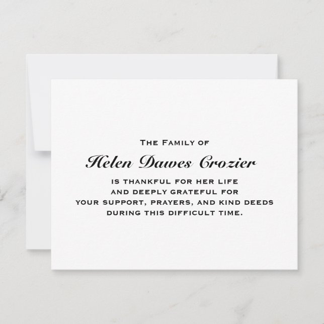 Tarjeta De Agradecimiento Pérdida y condolencia Notecard plano (Anverso)