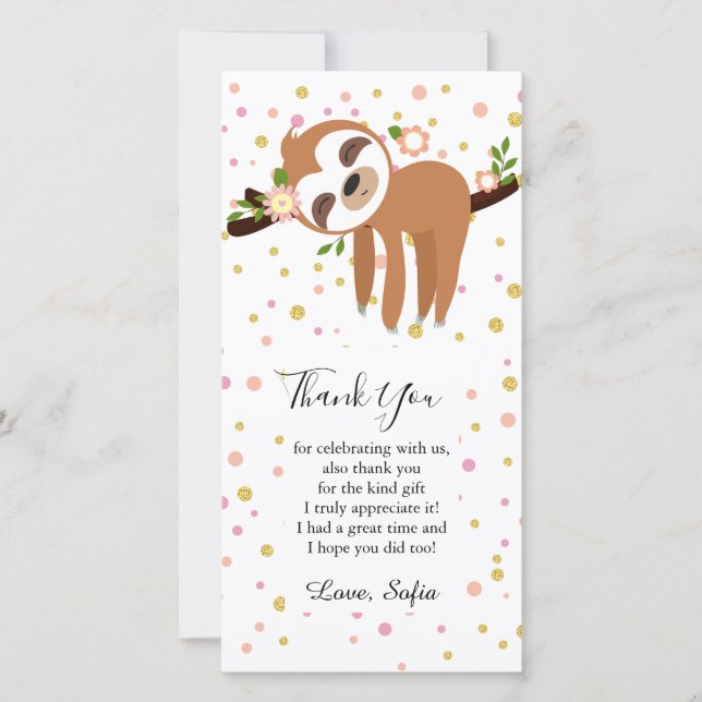 Tarjeta De Agradecimiento pereza, perezoso lindo, ilustracion animal (Anverso)