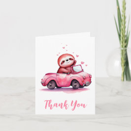 Tarjeta De Agradecimiento Perezoso lindo en un convertible rosa
