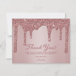 Tarjeta De Agradecimiento Perforaciones de Rosa Purpurina de oro Quinceanera