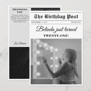 Tarjeta De Agradecimiento Periódico de Cumpleaños Foto en Blanco y Negro Div