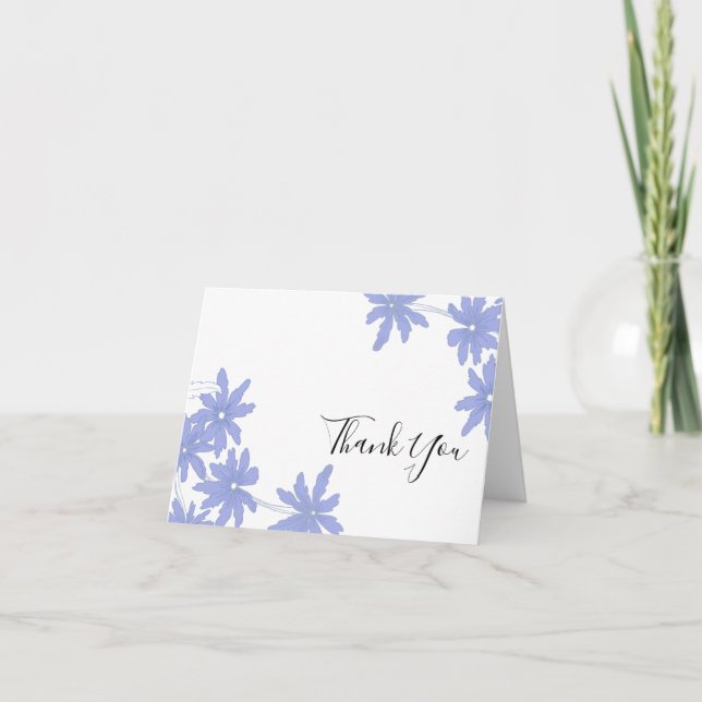 Tarjeta De Agradecimiento Periwinkle Blue Daisies on White Gracias (Anverso)