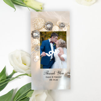 Tarjeta De Agradecimiento Perla blanca falsa y botones de diamantes gracias