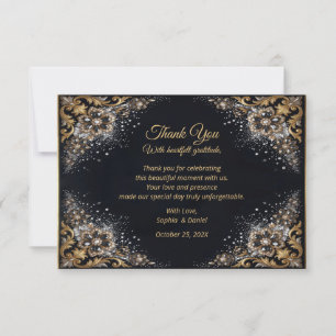 Tarjeta De Agradecimiento Perla de diamante de oro negro Lujo Formal