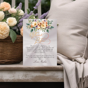 Tarjeta De Agradecimiento Perla - Tiara Floral y de Plata Quinceañera