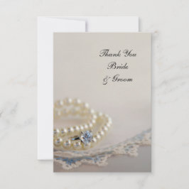 Tarjeta De Agradecimiento Perlas, Anillo, Blue Vintage Lace Boda Gracias