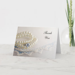 Tarjeta De Agradecimiento Perlas, anillo de diamantes, Boda de encaje azul g