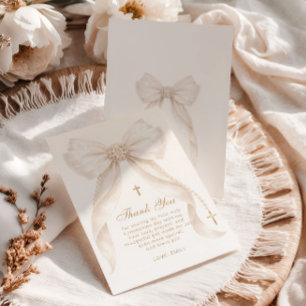 Tarjeta De Agradecimiento Perlas Arco Dorado Niña Bautizo Religioso