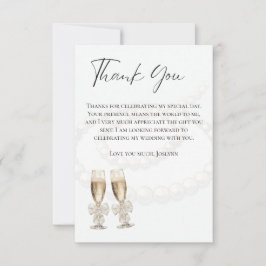Tarjeta De Agradecimiento Perlas Blancas Elegantes y Brindis de Prosecco par