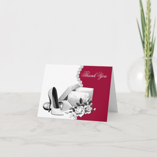 Tarjeta De Agradecimiento Perlas blancas rojas zapatos de tacón alto gracias (Anverso)