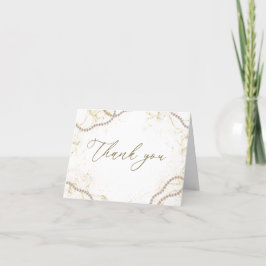 Tarjeta De Agradecimiento Perlas Doradas y Desayuno Nupcial con Prosecco