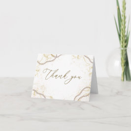 Tarjeta De Agradecimiento Perlas Doradas y Desayuno Nupcial con Prosecco