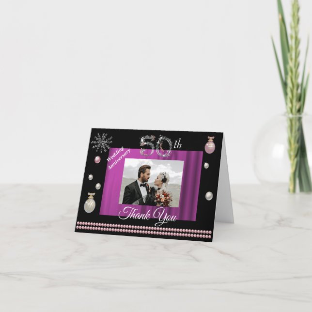 Tarjeta De Agradecimiento Perlas plateadas 50 años de Boda Navidad Gracias (Anverso)