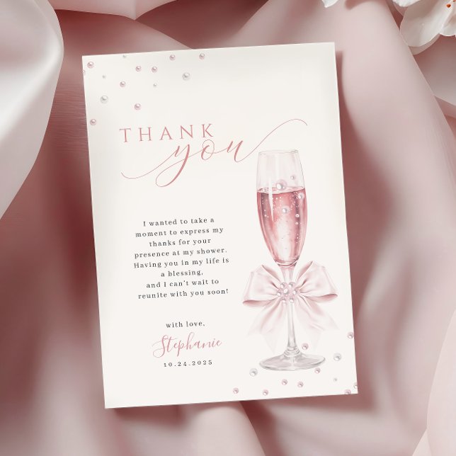 Tarjeta De Agradecimiento Perlas y ducha de novia rosa Prosecco (Subido por el creador)