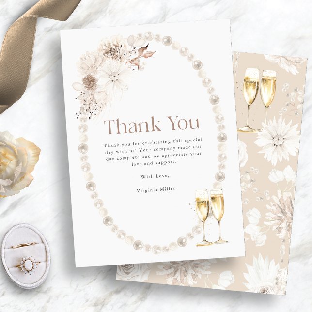Tarjeta De Agradecimiento Perlas y Prosecco (Pearls and Prosecco Thank You Card
)