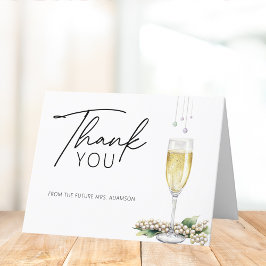 Tarjeta De Agradecimiento Perlas Y Prosecco Bridal Shower Elegante Dobladill