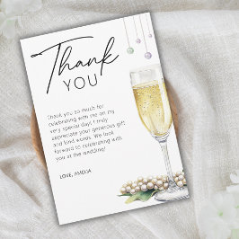 Tarjeta De Agradecimiento Perlas Y Prosecco Bridal Shower Elegante Mínimo