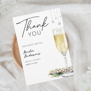 Tarjeta De Agradecimiento Perlas y Prosecco Bridal Shower Elegante Verde