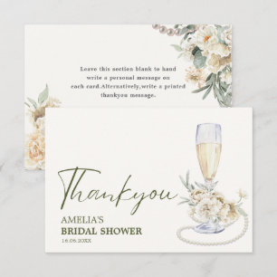 Tarjeta De Agradecimiento Perlas y prosecco Bridal shower floral